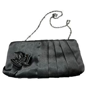Jessica McClintock Black Satin Clutch Bag